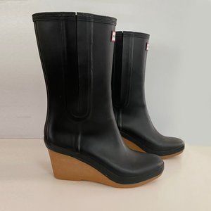 Hunter Jessica Wedge Rain Matte Boots Black/Tan 9